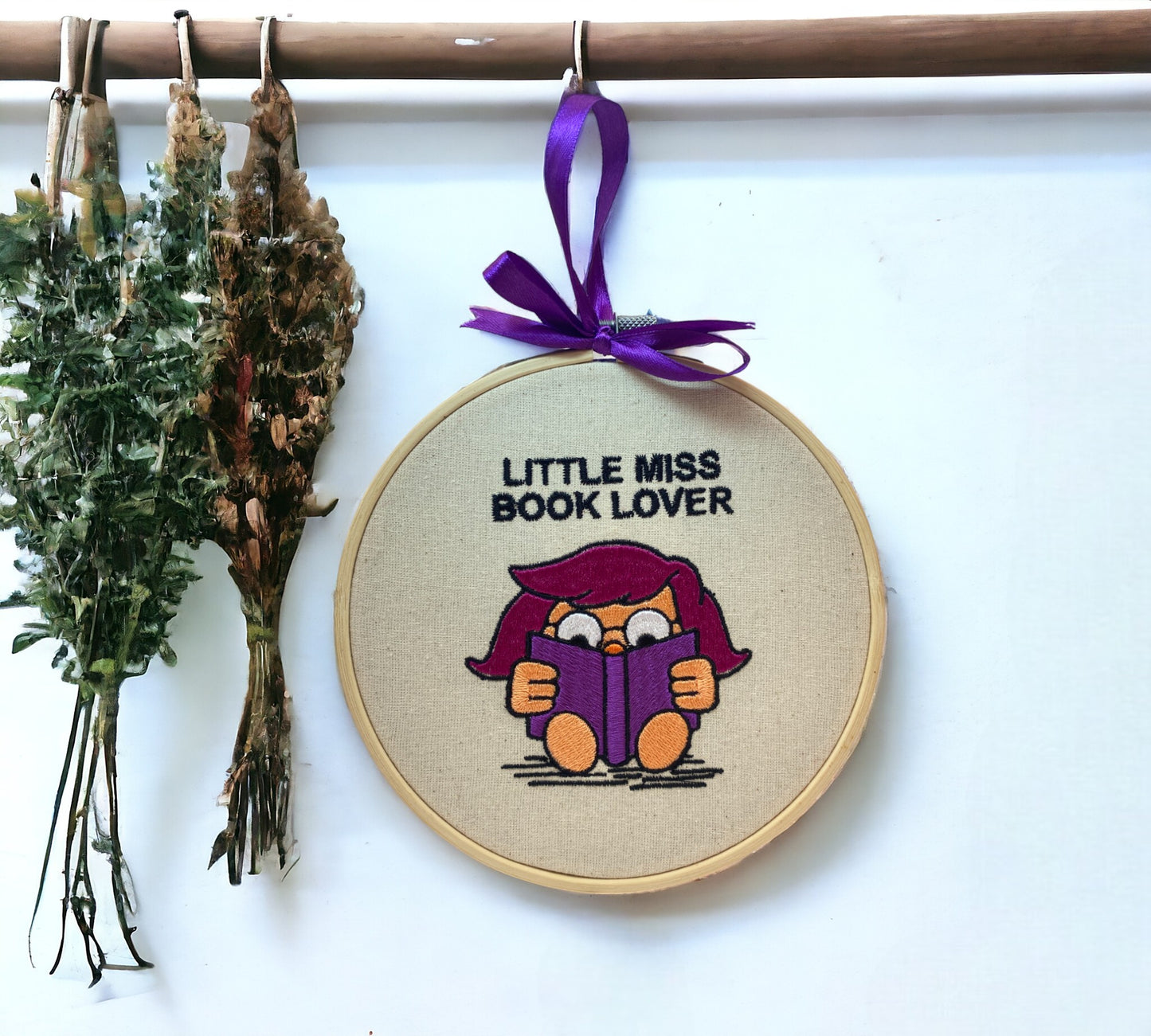 Little Miss Book Lover Embroidered Wall Art