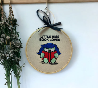 Little Miss Book Lover Embroidered Wall Art