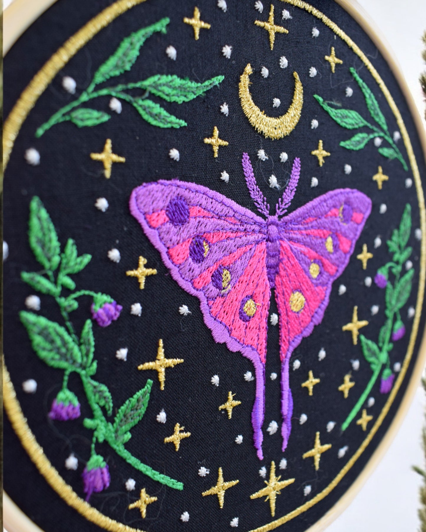 Lunar Moth Embroidered Wall Art