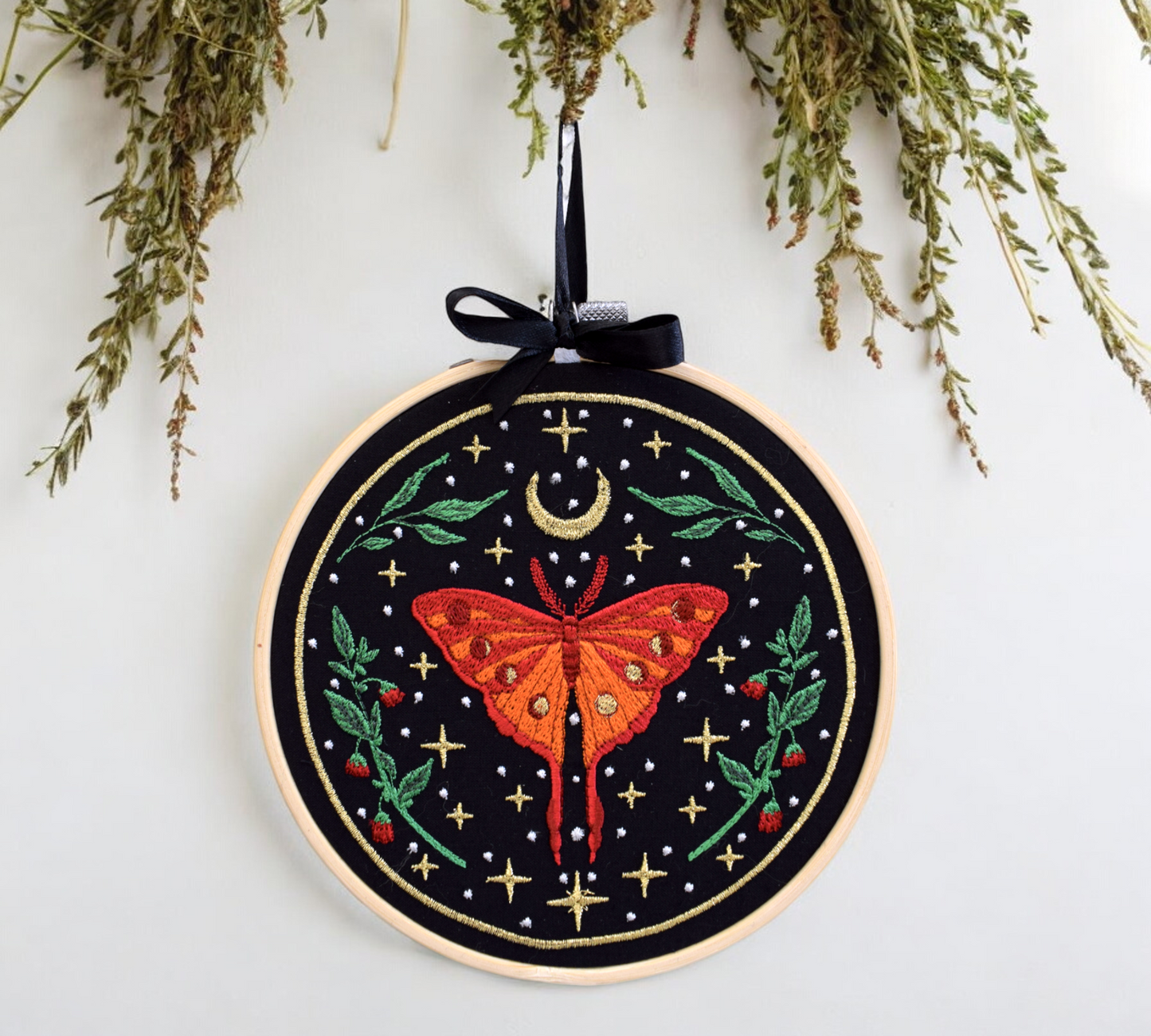 Lunar Moth Embroidered Wall Art