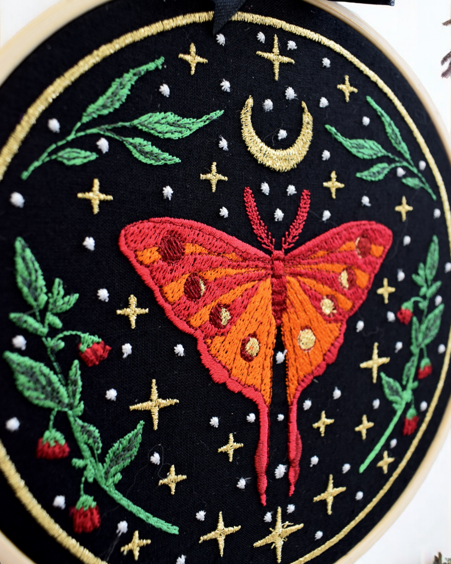 Lunar Moth Embroidered Wall Art