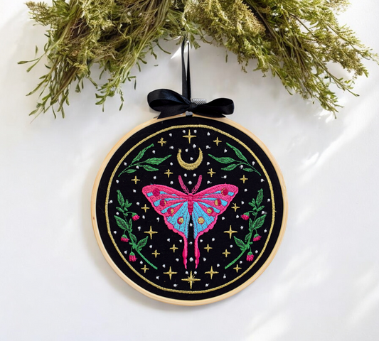 Lunar Moth Embroidered Wall Art