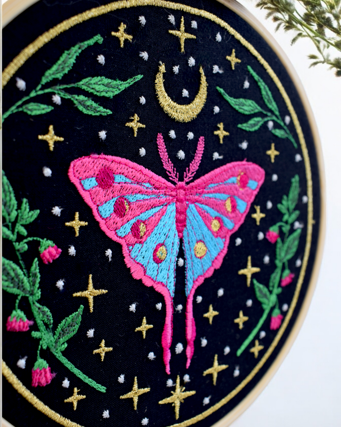 Lunar Moth Embroidered Wall Art