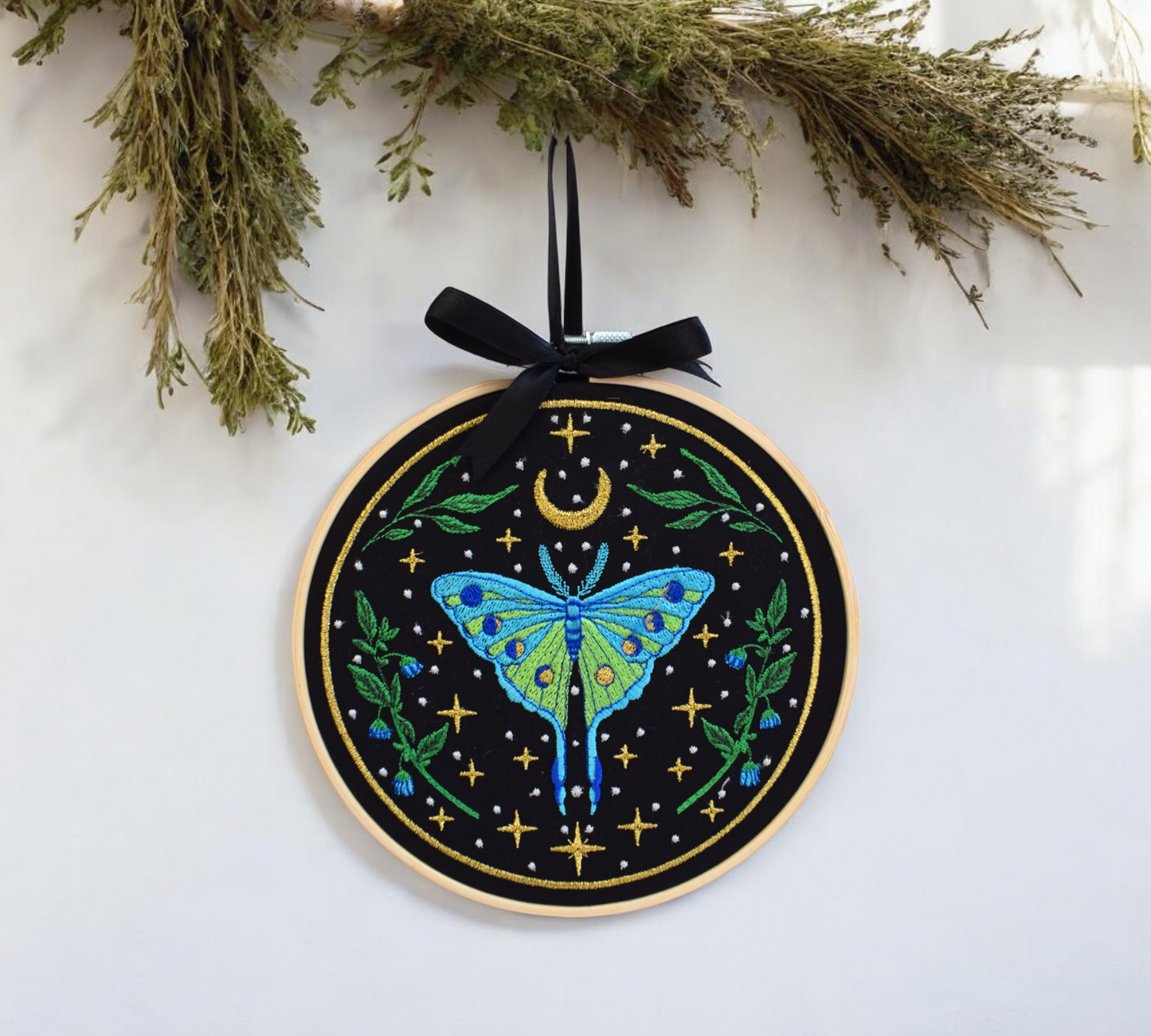 Lunar Moth Embroidered Wall Art