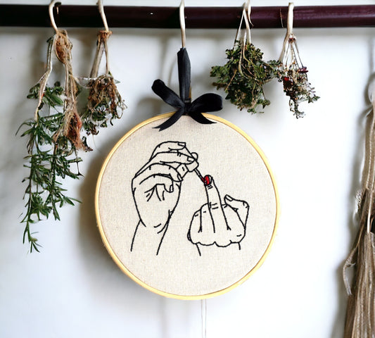 Middle Finger Embroidered Wall Art