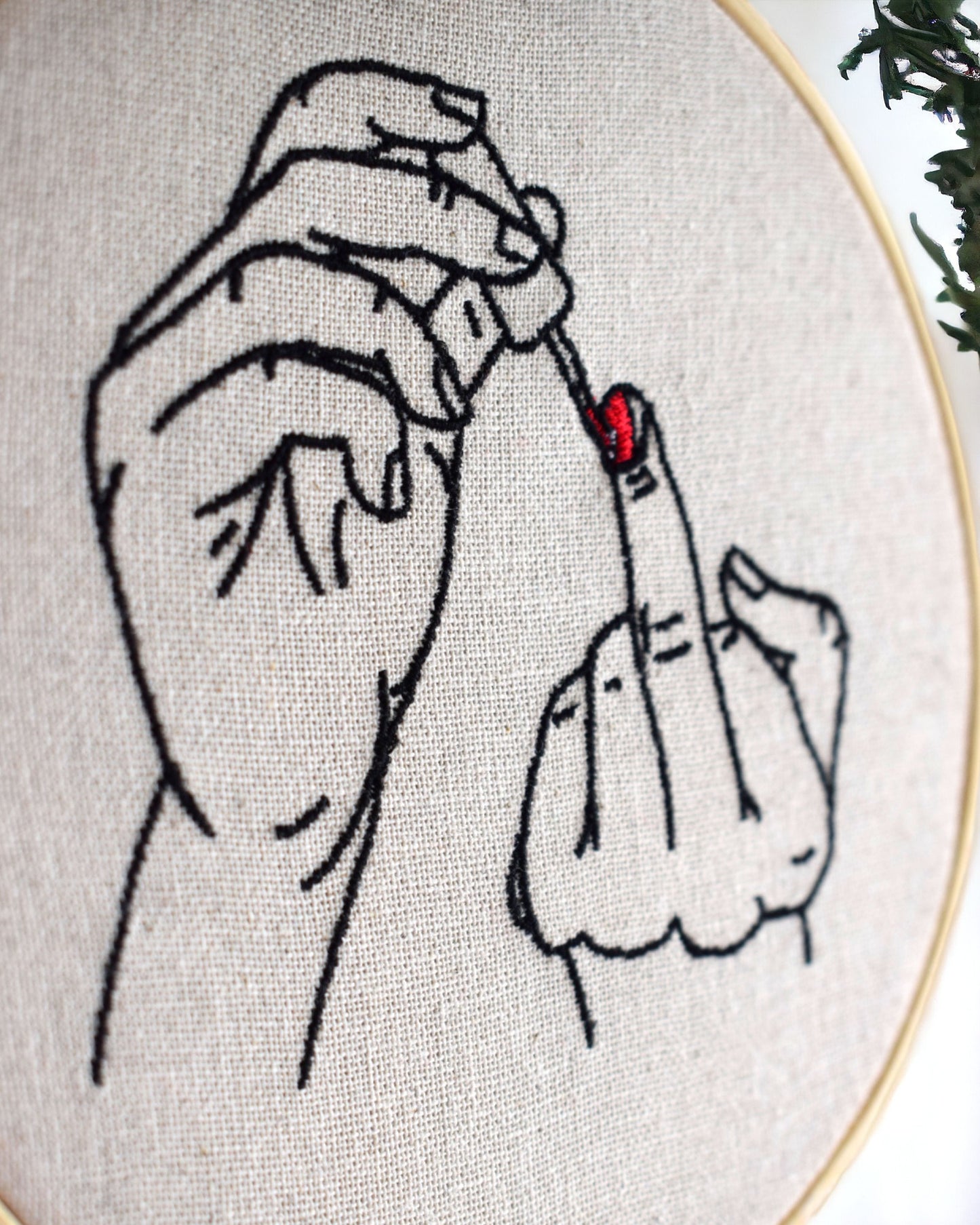 Middle Finger Embroidered Wall Art