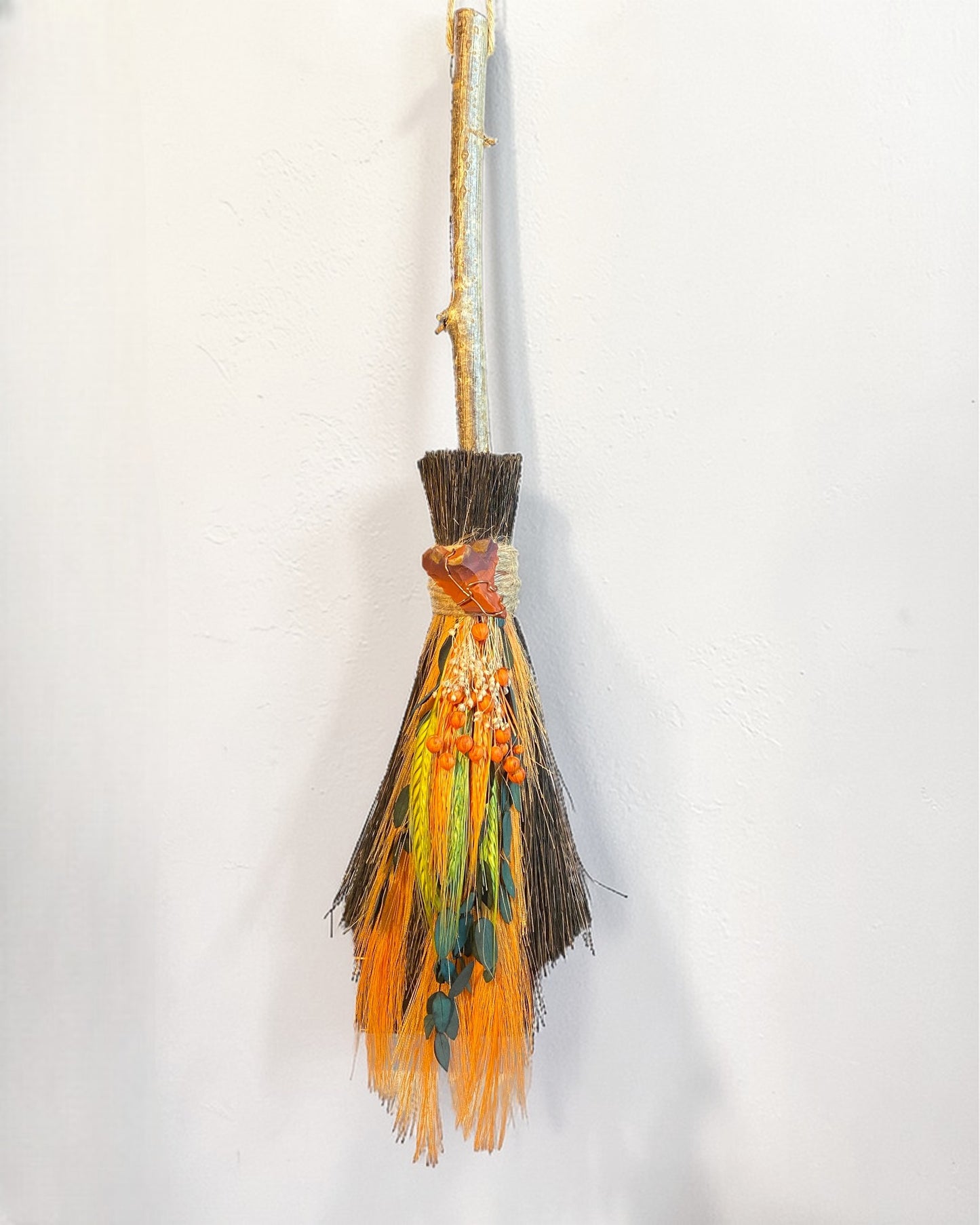 Besom Broom with Mookaite and Dried Flowers