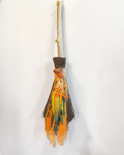 Besom Broom with Mookaite and Dried Flowers