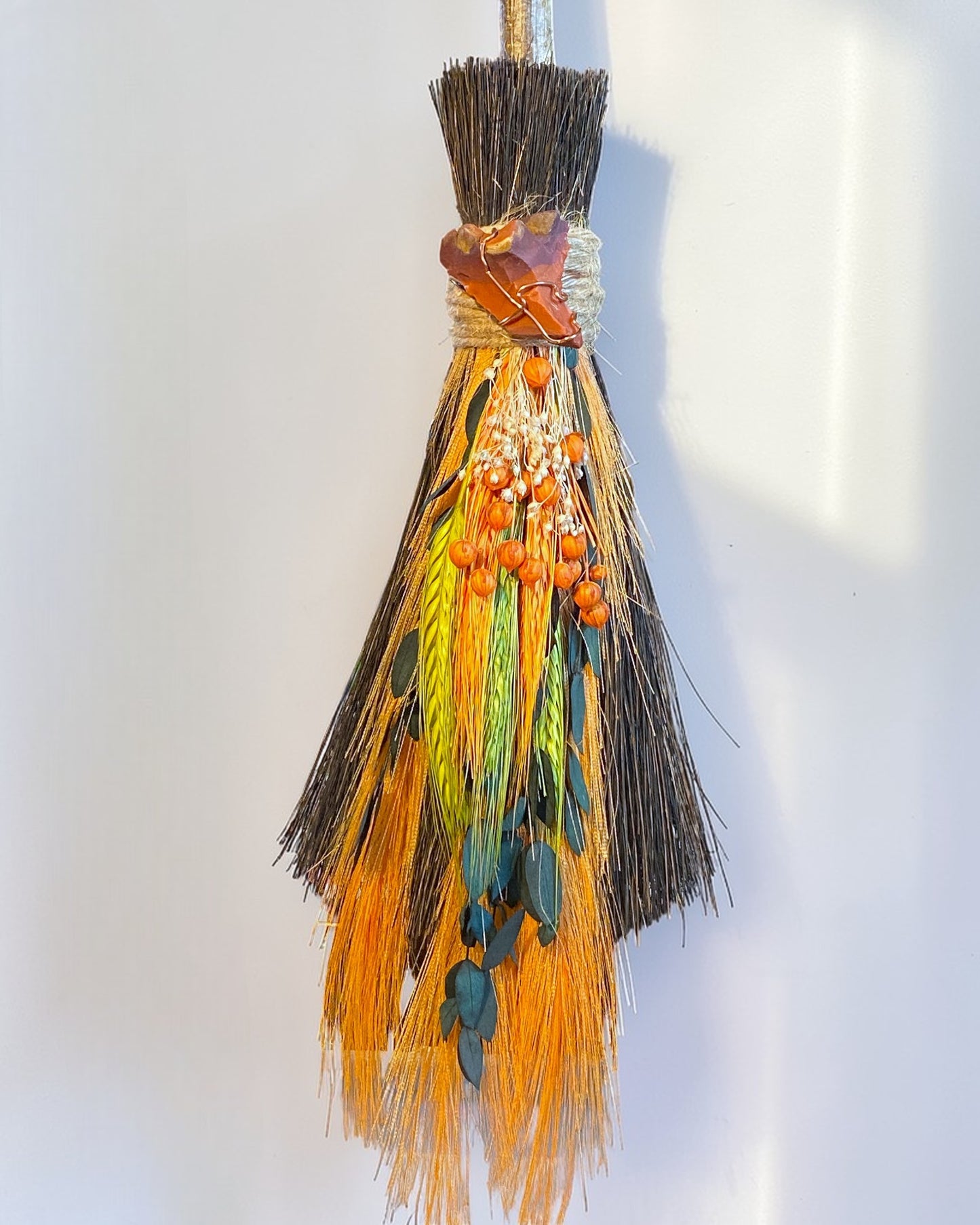 Besom Broom with Mookaite and Dried Flowers