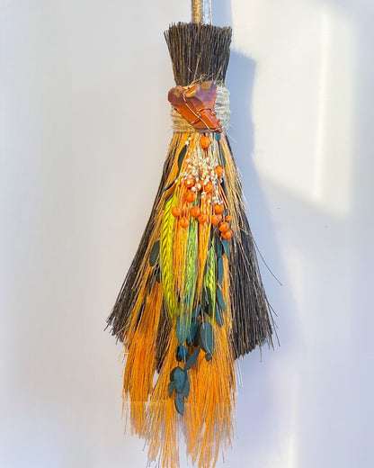 Besom Broom with Mookaite and Dried Flowers