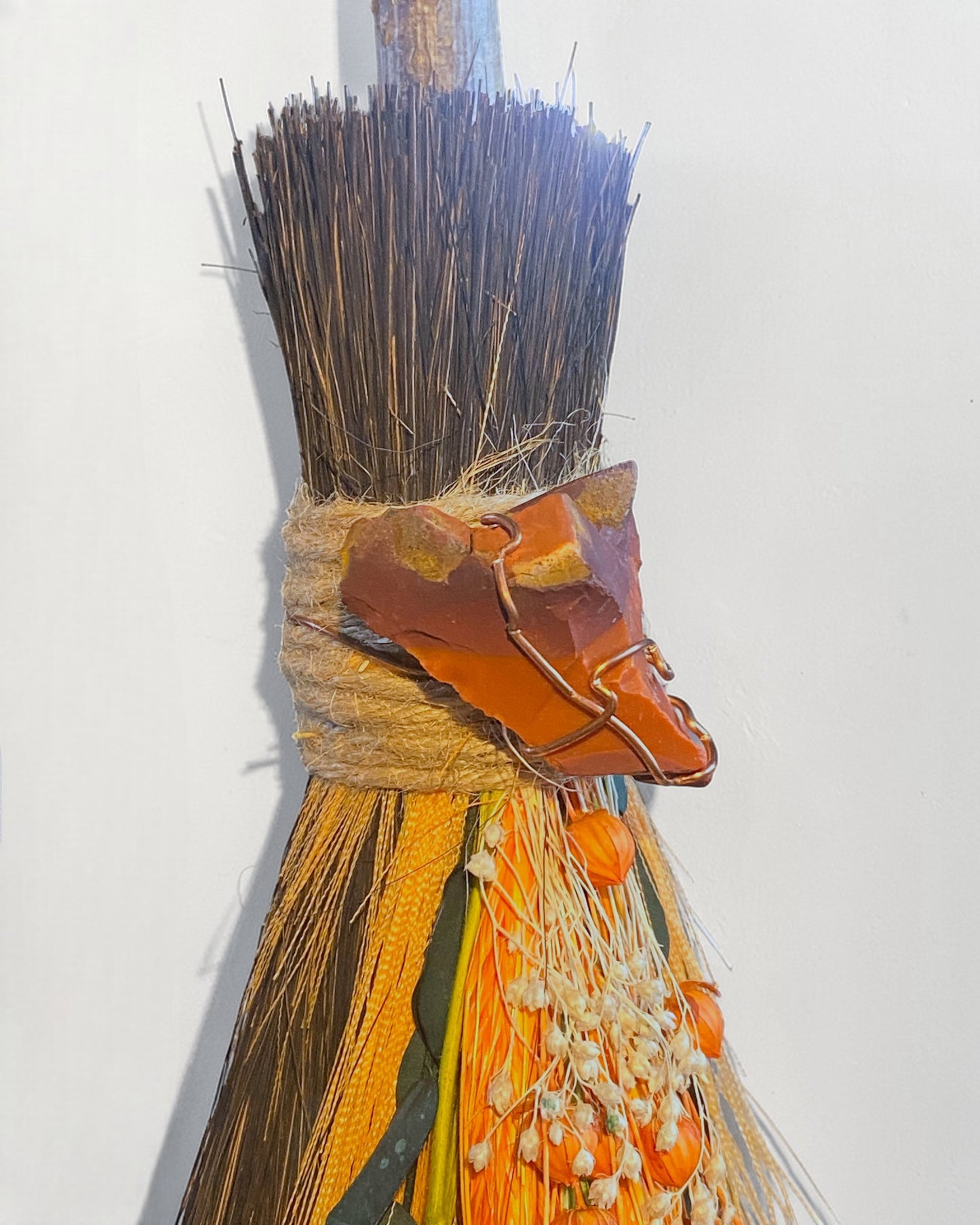 Besom Broom with Mookaite and Dried Flowers