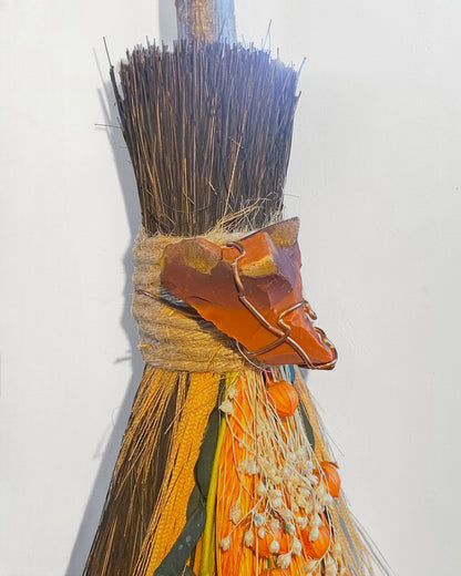 Besom Broom with Mookaite and Dried Flowers