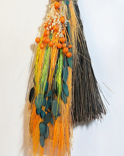 Besom Broom with Mookaite and Dried Flowers