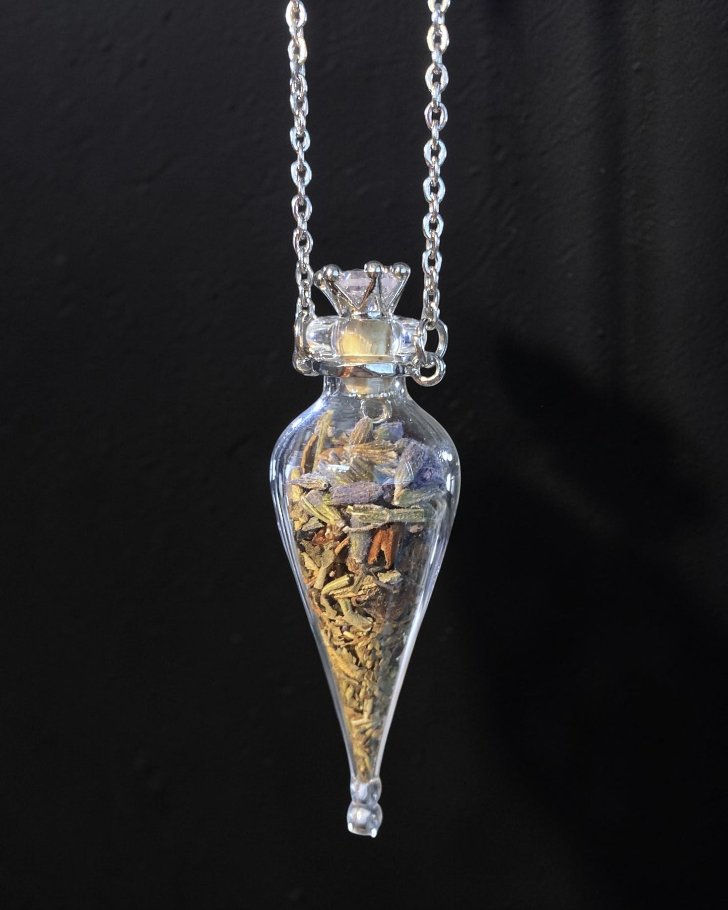 Crystal and Herb Glass Vial Necklaces