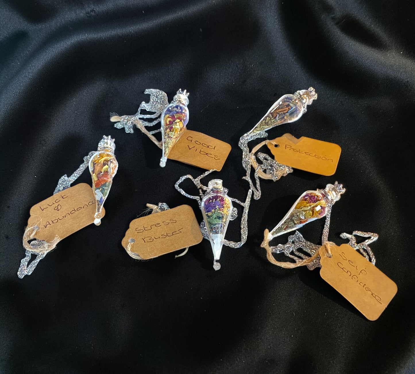 Crystal and Herb Glass Vial Necklaces