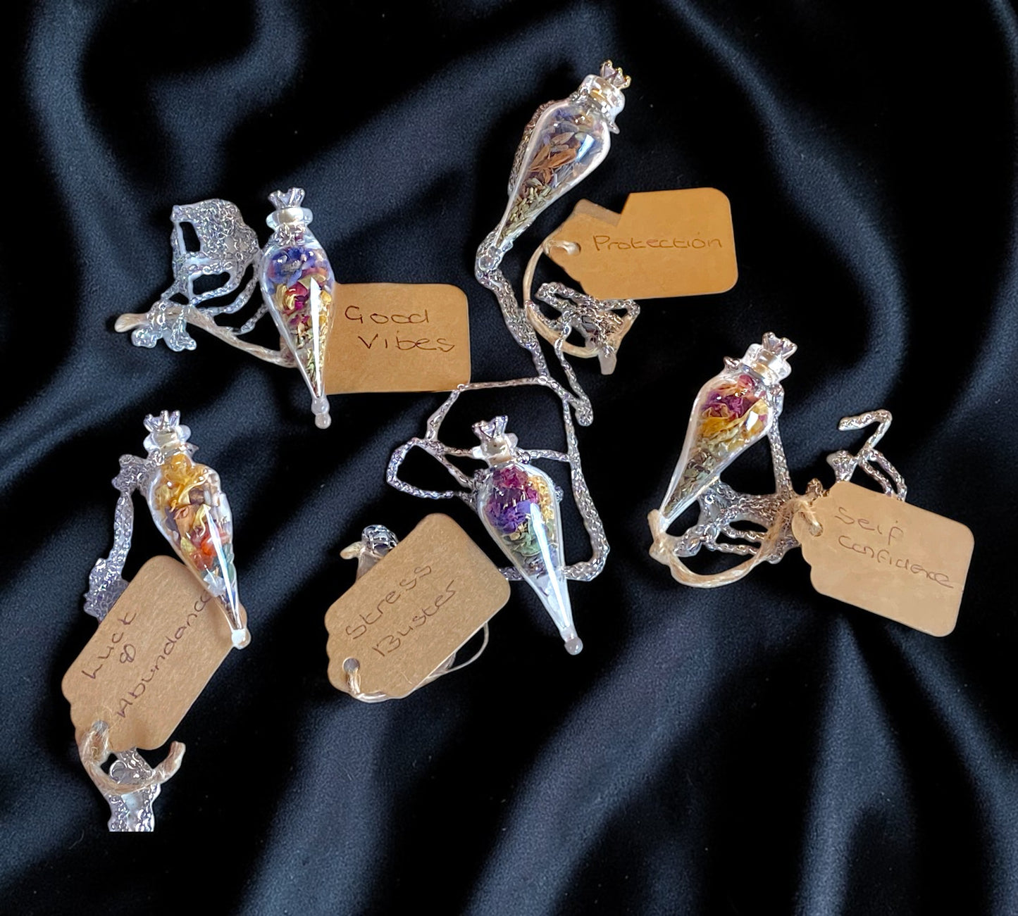 Crystal and Herb Glass Vial Necklaces