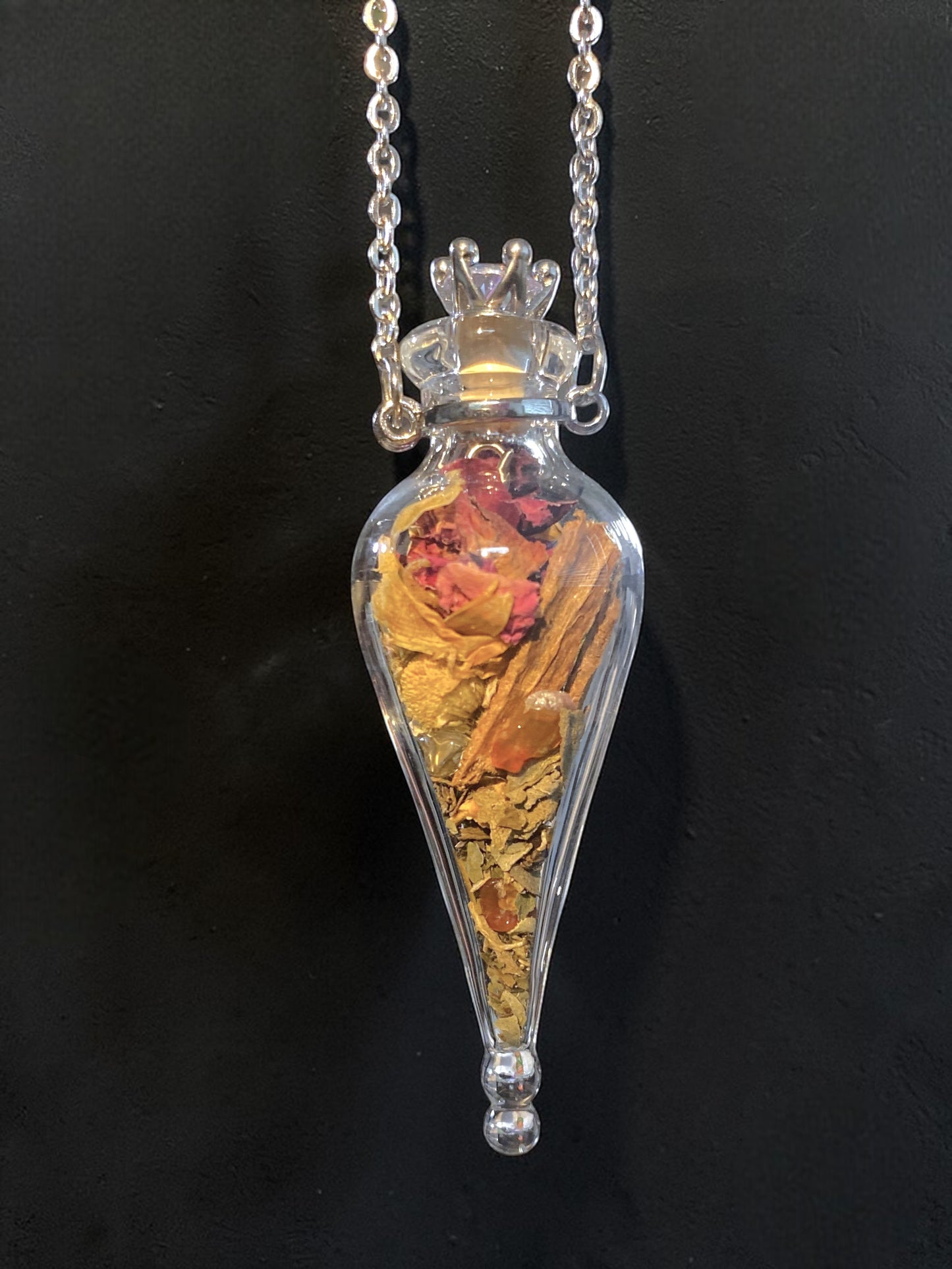 Crystal and Herb Glass Vial Necklaces