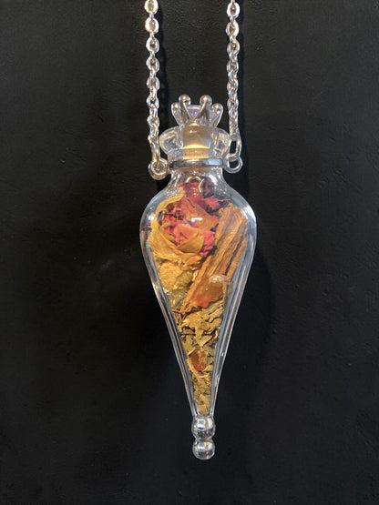 Crystal and Herb Glass Vial Necklaces