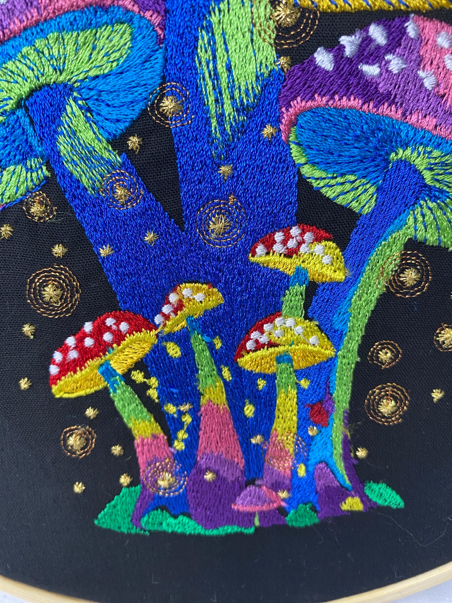 Neon Mushroom Embroidered Wall Art