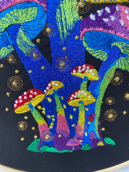 Neon Mushroom Embroidered Wall Art