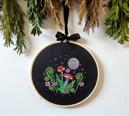 Night Toadstool Mushroom Embroidered Wall Art