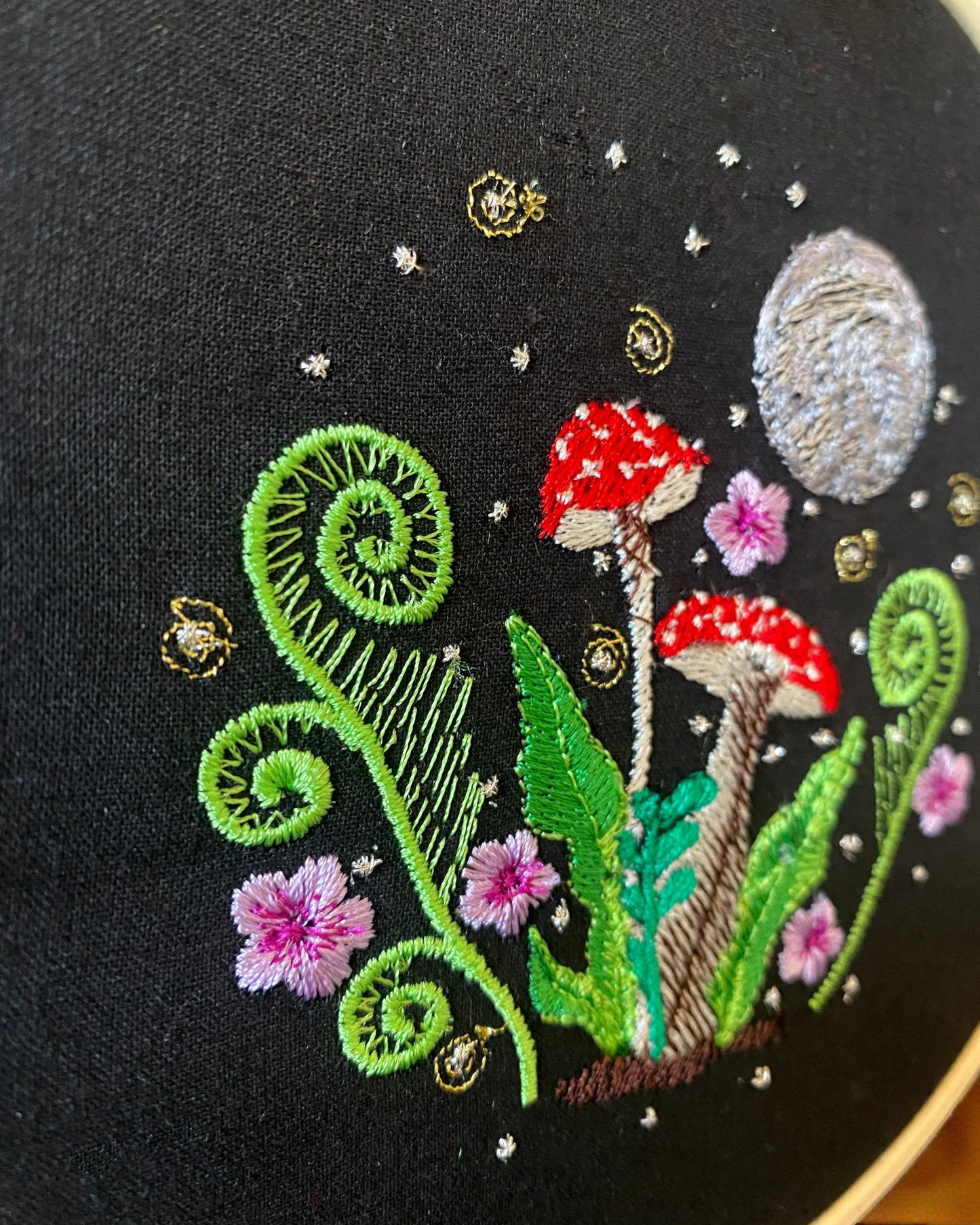 Night Toadstool Mushroom Embroidered Wall Art
