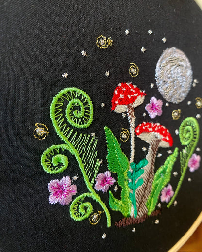 Night Toadstool Mushroom Embroidered Wall Art