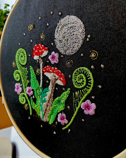 Night Toadstool Mushroom Embroidered Wall Art