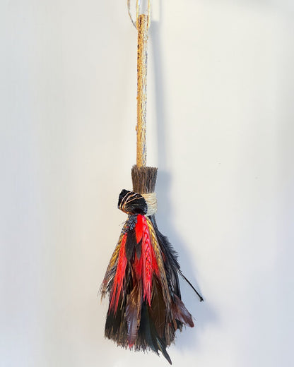 Besom Broom with Obsidian and Dried Flowers