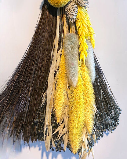 Besom Broom with Obsidian and Dried Flowers