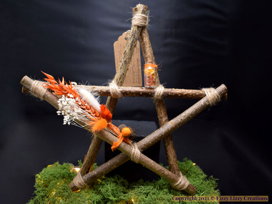 Hazelwood Pentagram with Carnelian and Dried Flowers