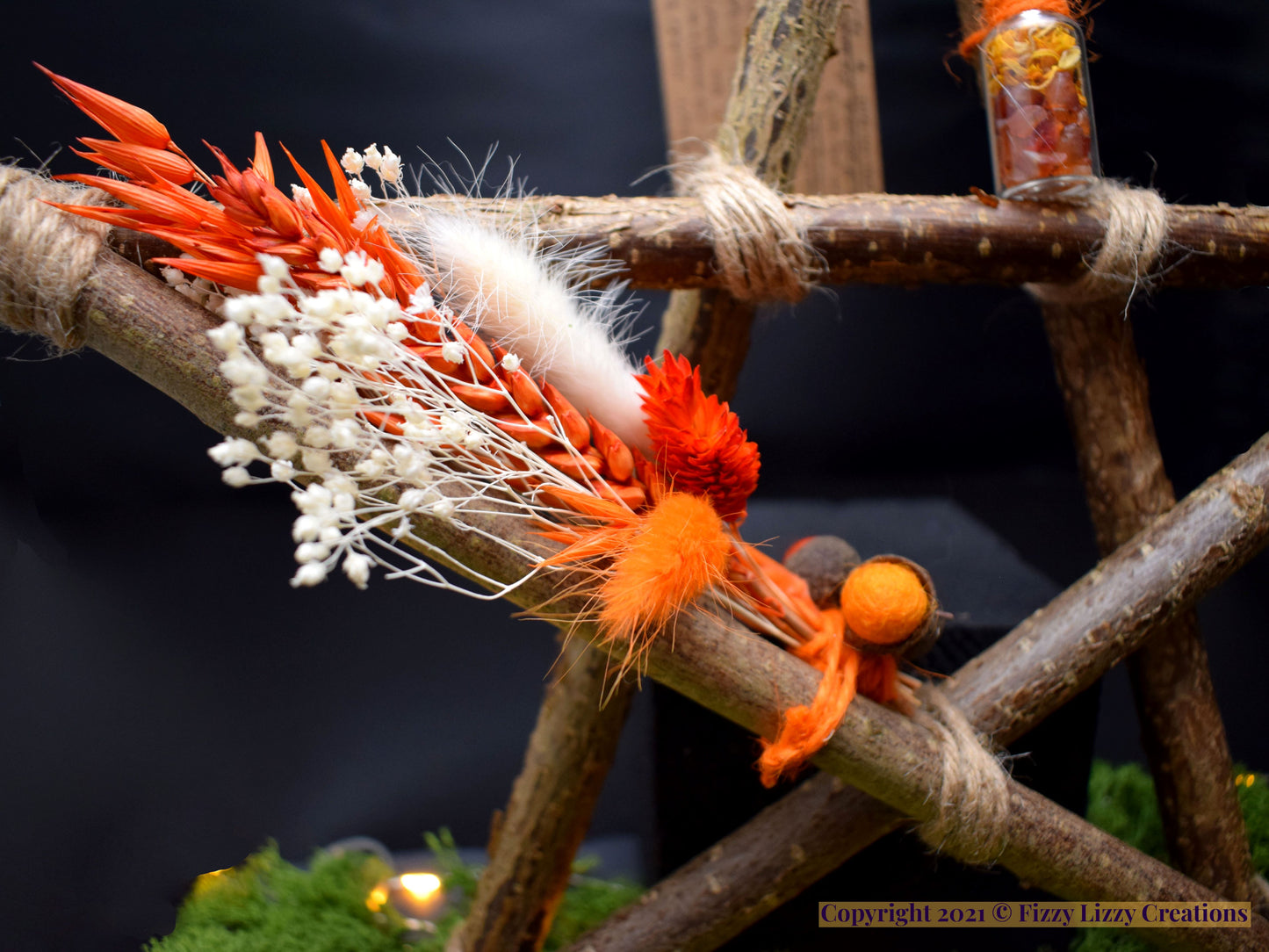 Hazelwood Pentagram with Carnelian and Dried Flowers