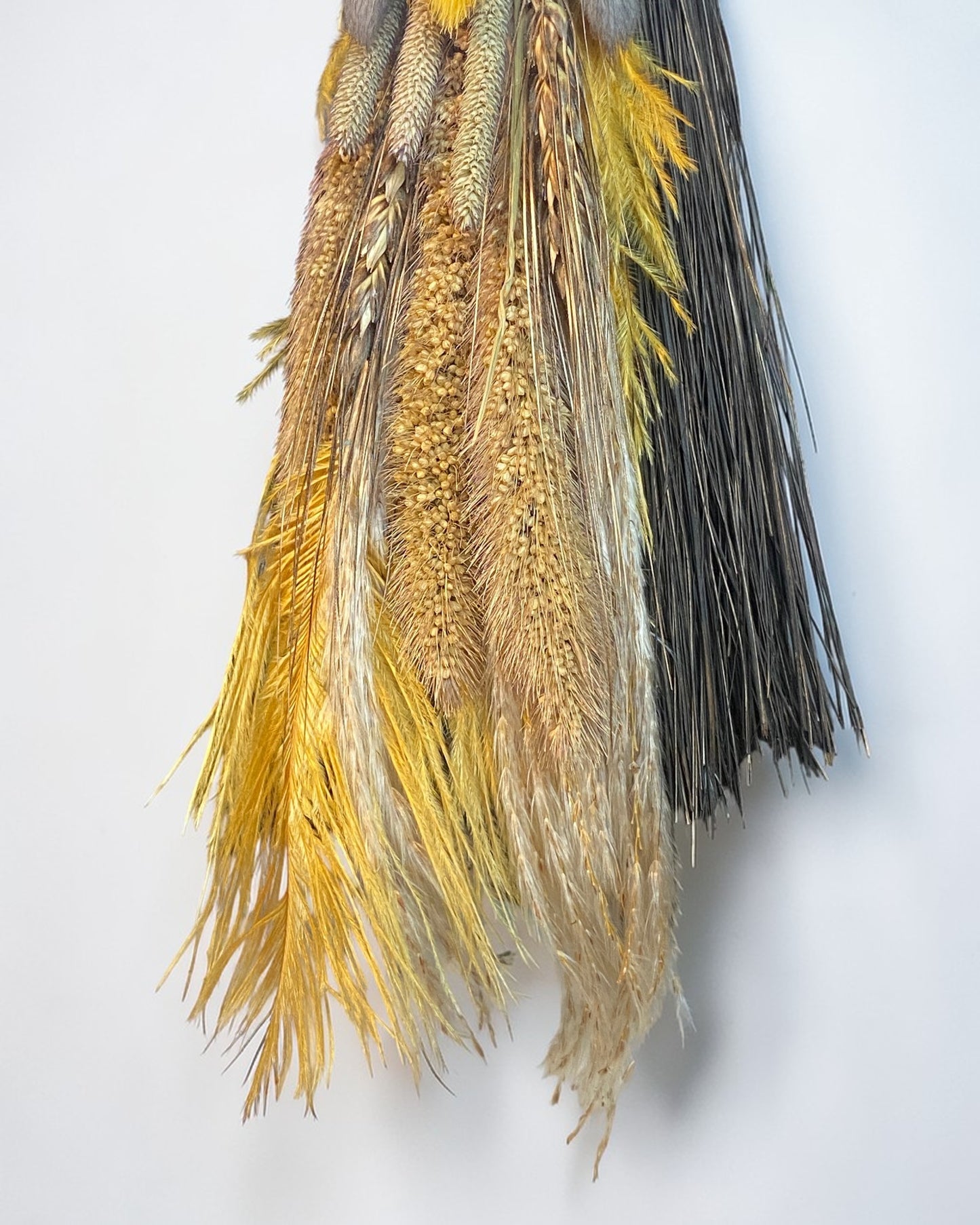 Besom Broom with Orange Calcite and Dried Flowers
