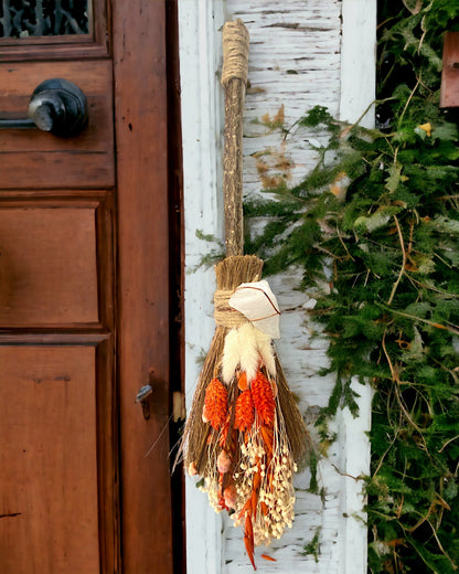 Besom Broom with Snow Quartz and Dried Flowers