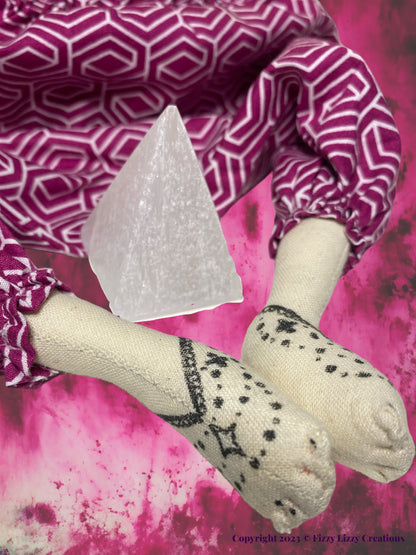 Zowie Meditation Doll with Selenite Pyramid in Pink