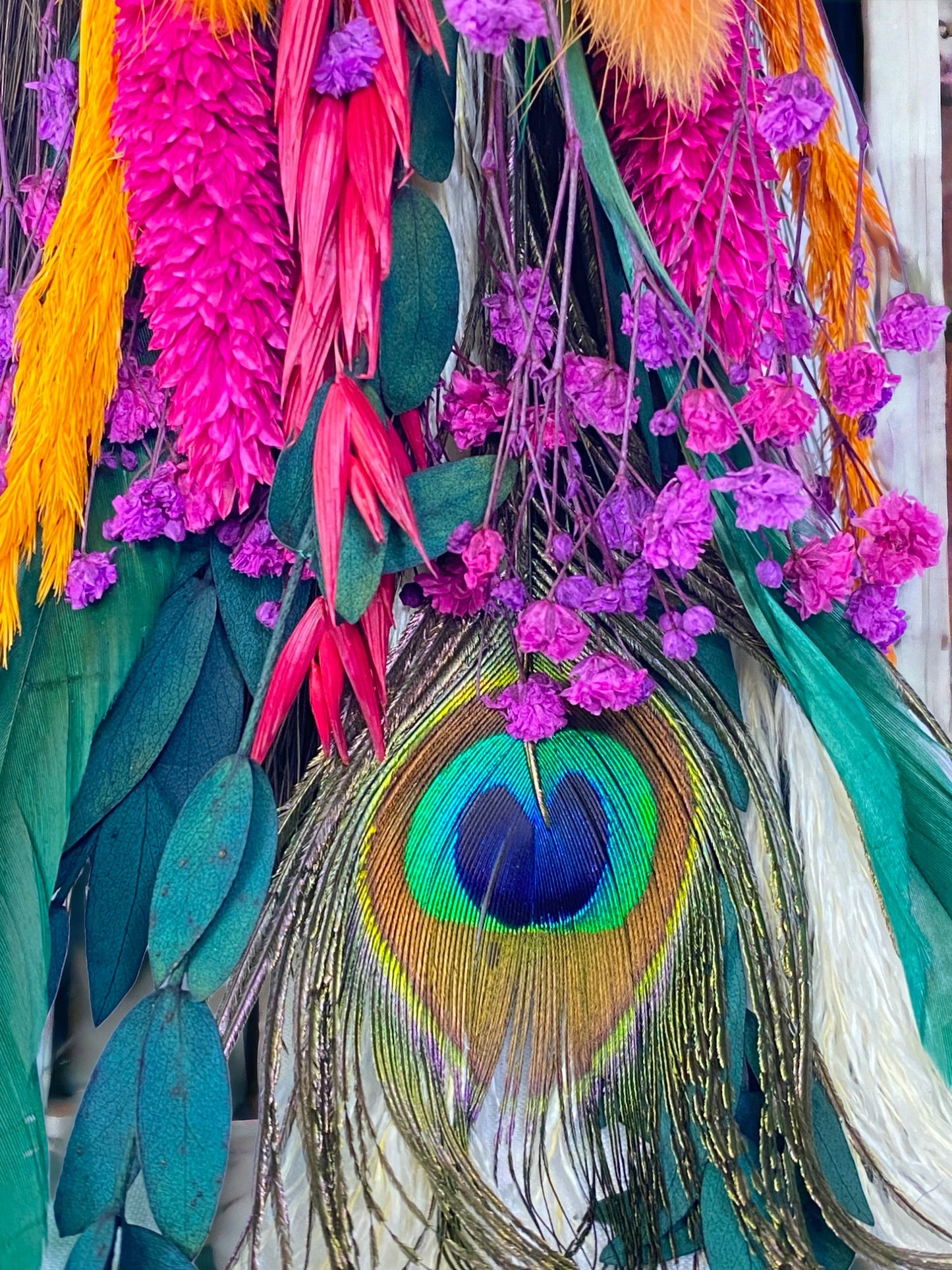 Besom Broom with Pink Tourmaline and Dried Flowers