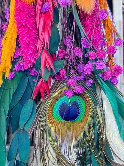 Besom Broom with Pink Tourmaline and Dried Flowers