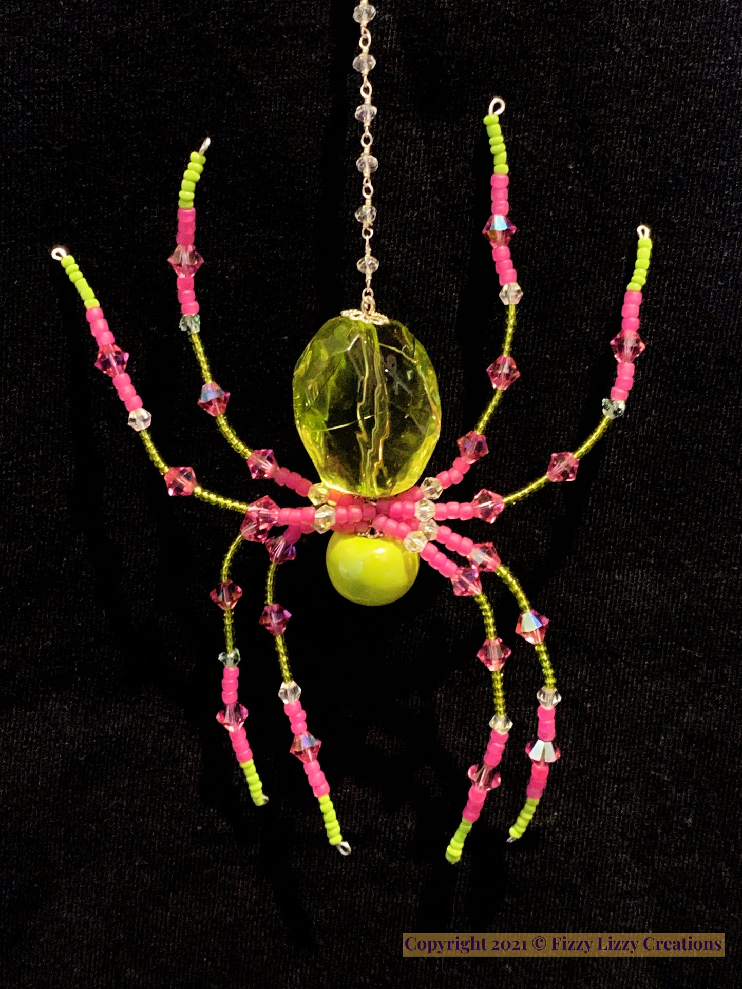 Crystal Christmas Tree Spider in Green and Pink