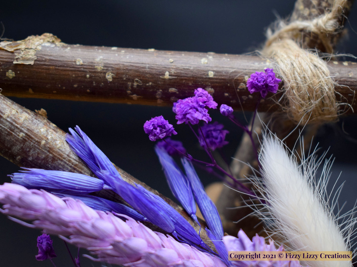 Hazelwood Pentagram with Amethyst and Dried Flowers