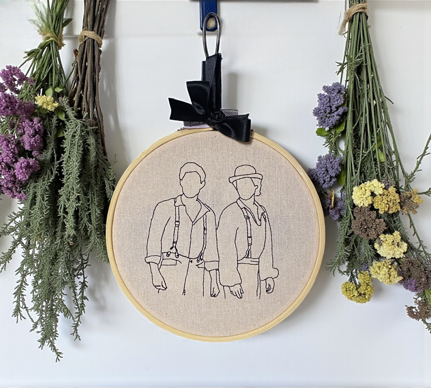 Vampire Brothers 1864 Salvatore Line Drawing Embroidered Wall Art