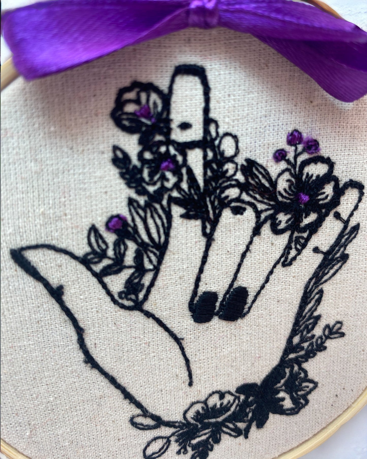 Sign Language 'I Love You' Embroidered Wall Art