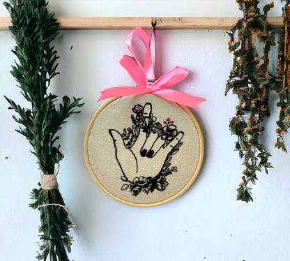 Sign Language 'I Love You' Embroidered Wall Art