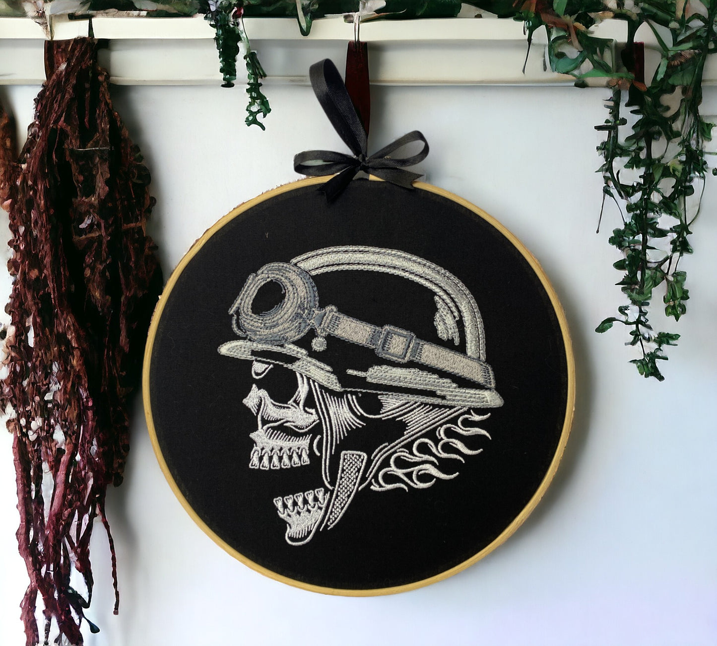 Biker Skull Embroidered Wall Art