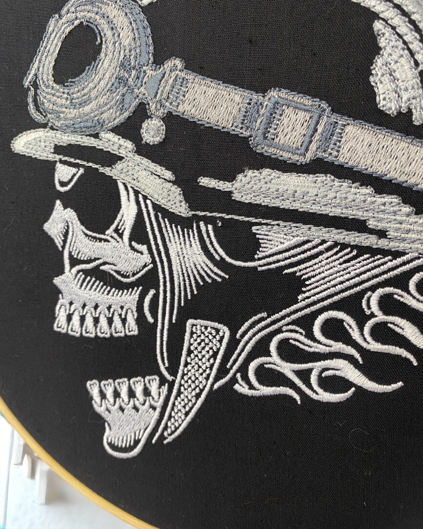 Biker Skull Embroidered Wall Art