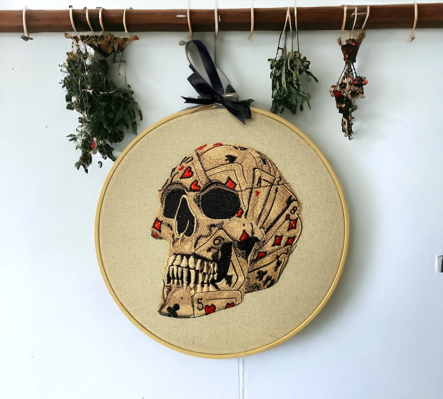 Playing Cards Skull Embroidered Wall Art