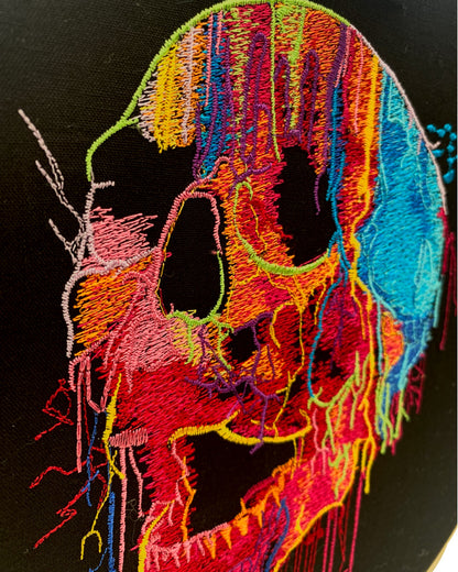 Neon Painted Skull Embroidered Wall Art