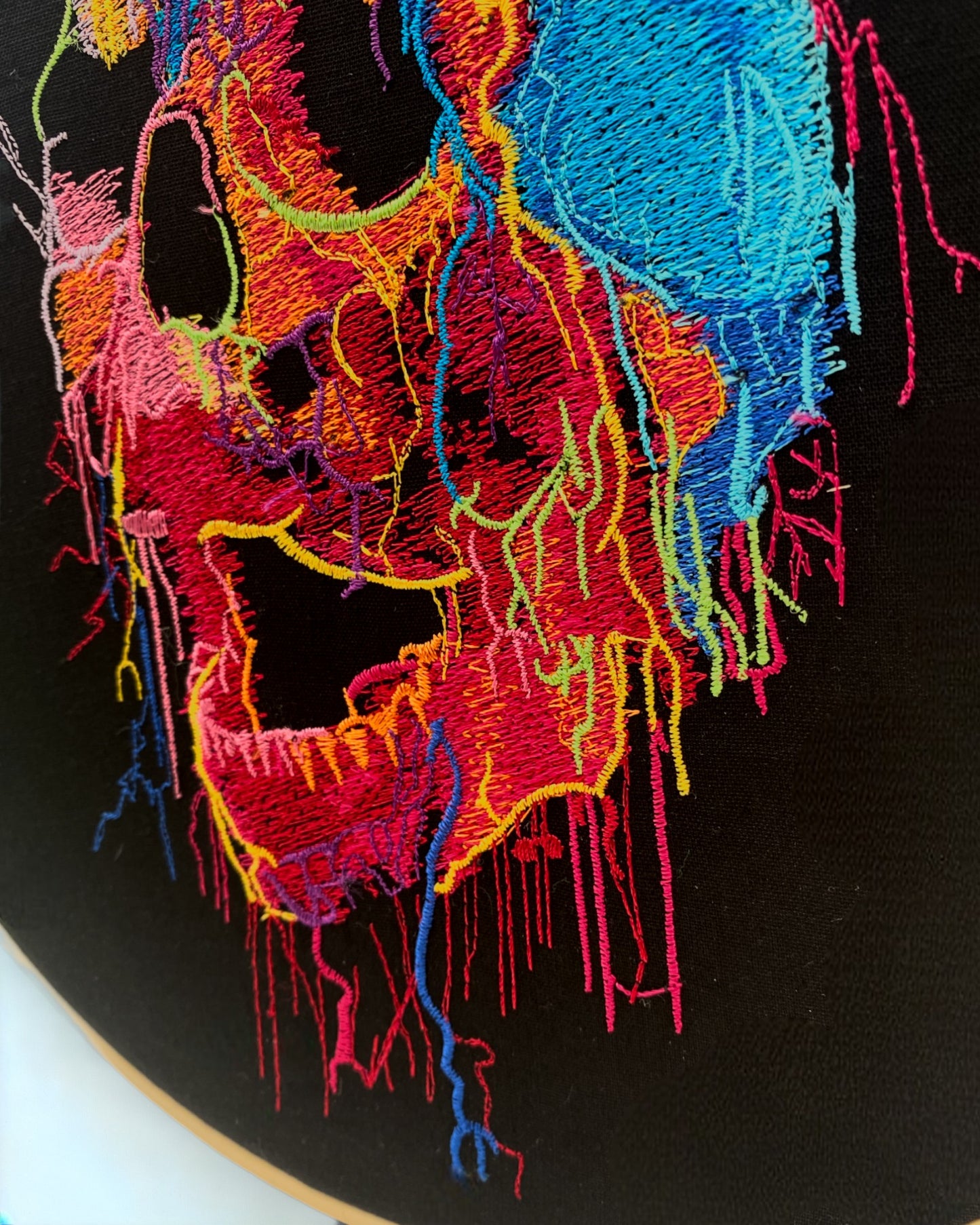 Neon Painted Skull Embroidered Wall Art