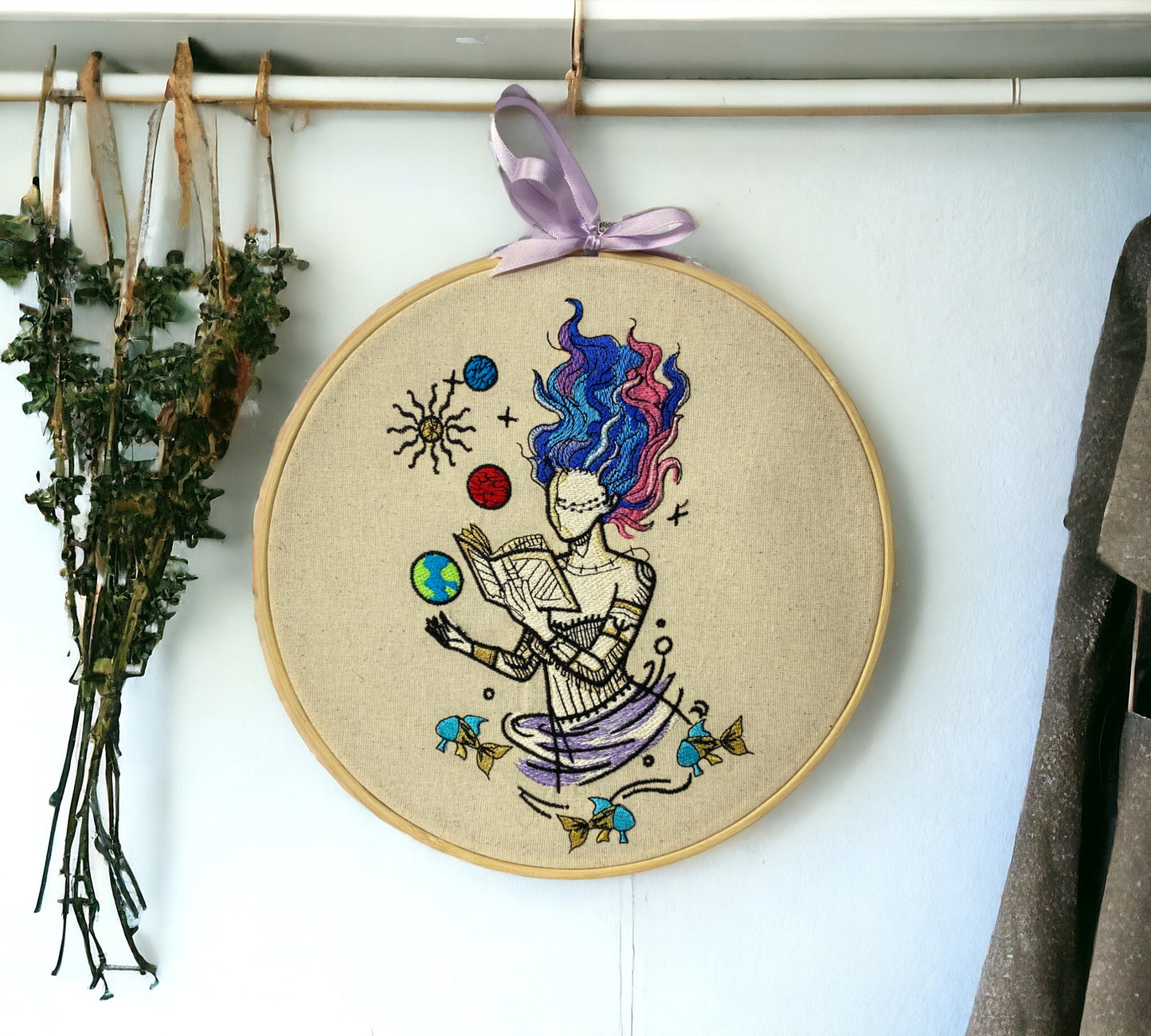 Cosmic Reader Embroidered Wall Art