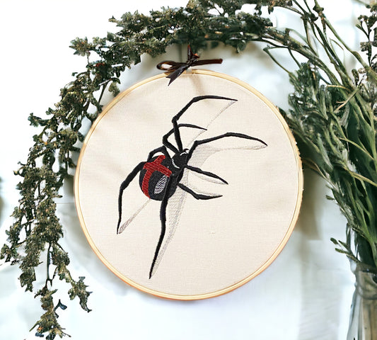 3D Effect Black Widow Spider Embroidered Wall Art