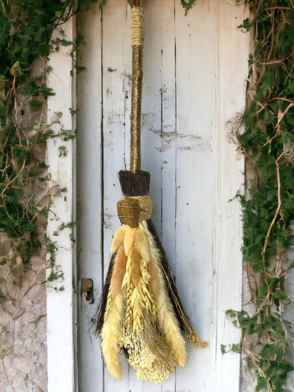 Besom Broom with Tigers Eye and Dried Flowers